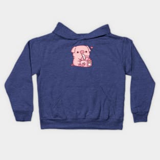 Cute Little Pig Loves Strawberry Milk Kids Hoodie